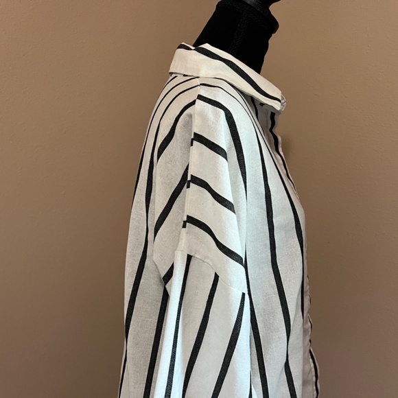 LULUS Amelia Dawn Off-White Striped Long Sleeve Button-Up Top (Size M) - Picture 11 of 16